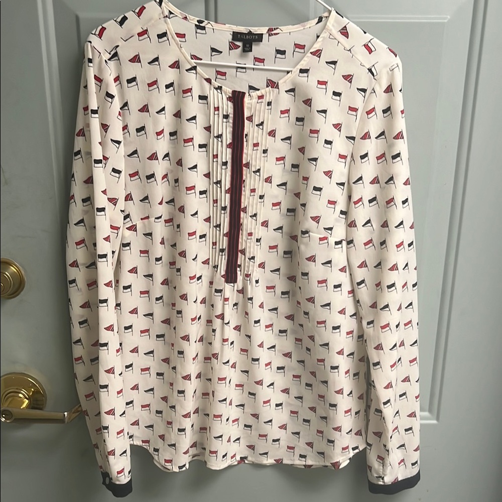 Women's Cream and Red Patterned Top